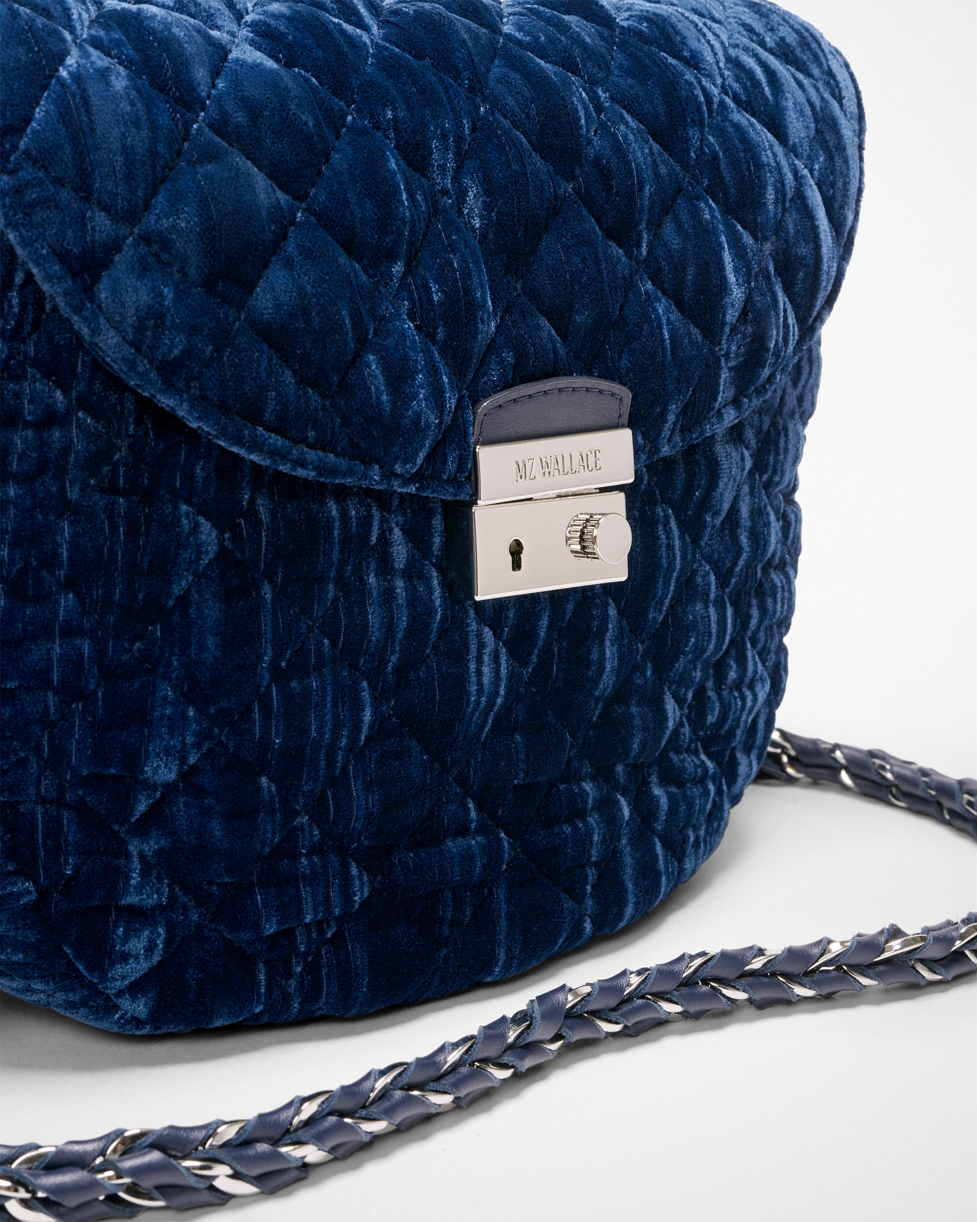 めい Blue Velvet Handbag Crossbody | MZ Wallace