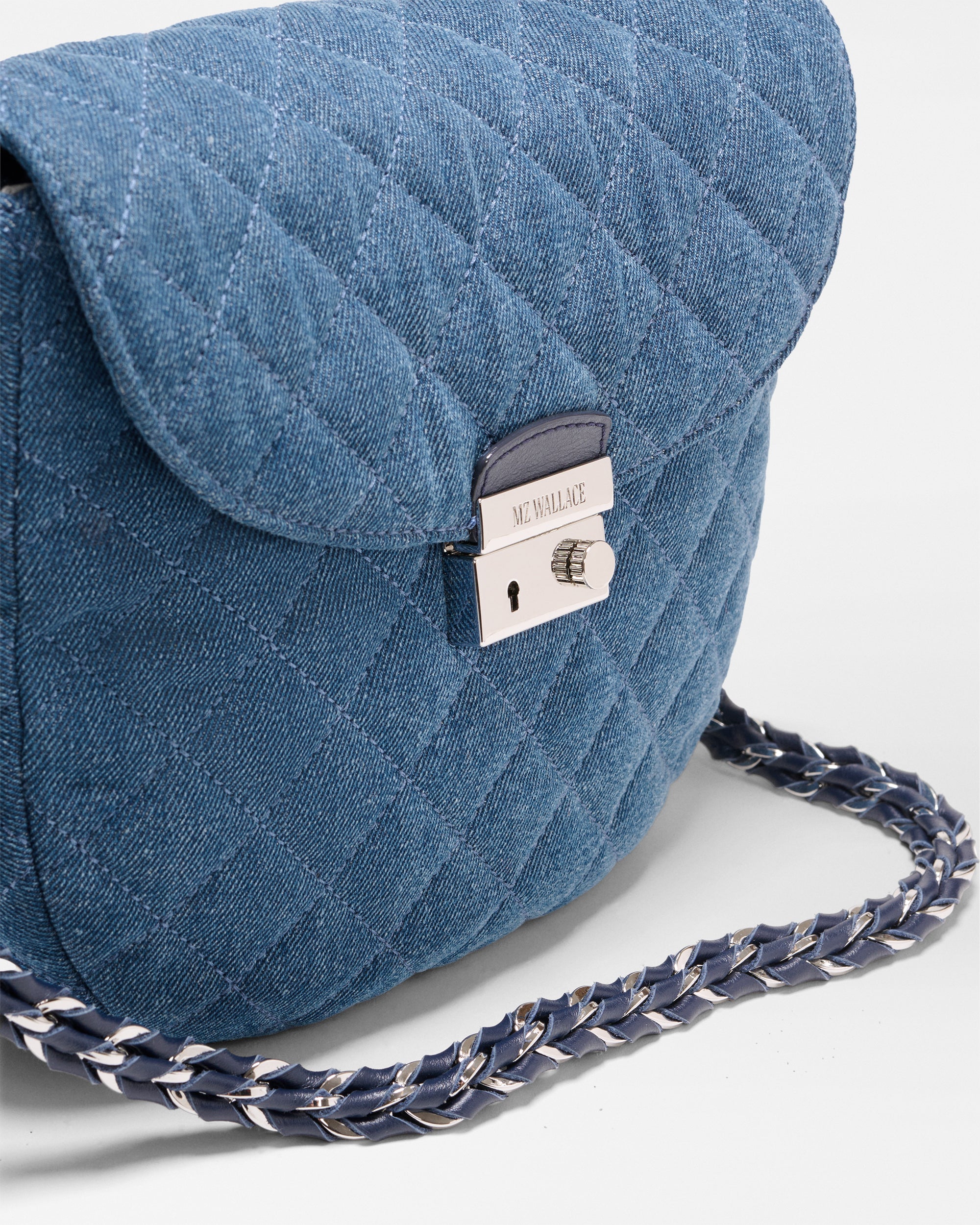 MZ Wallace | True Blue Denim Crosby Lock Saddle Handbag