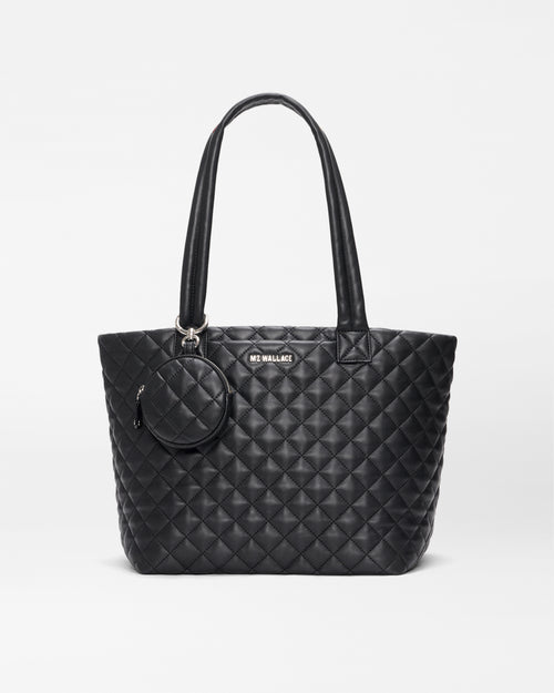 Black Quilted Leather Small Metro Tote with Long Handle