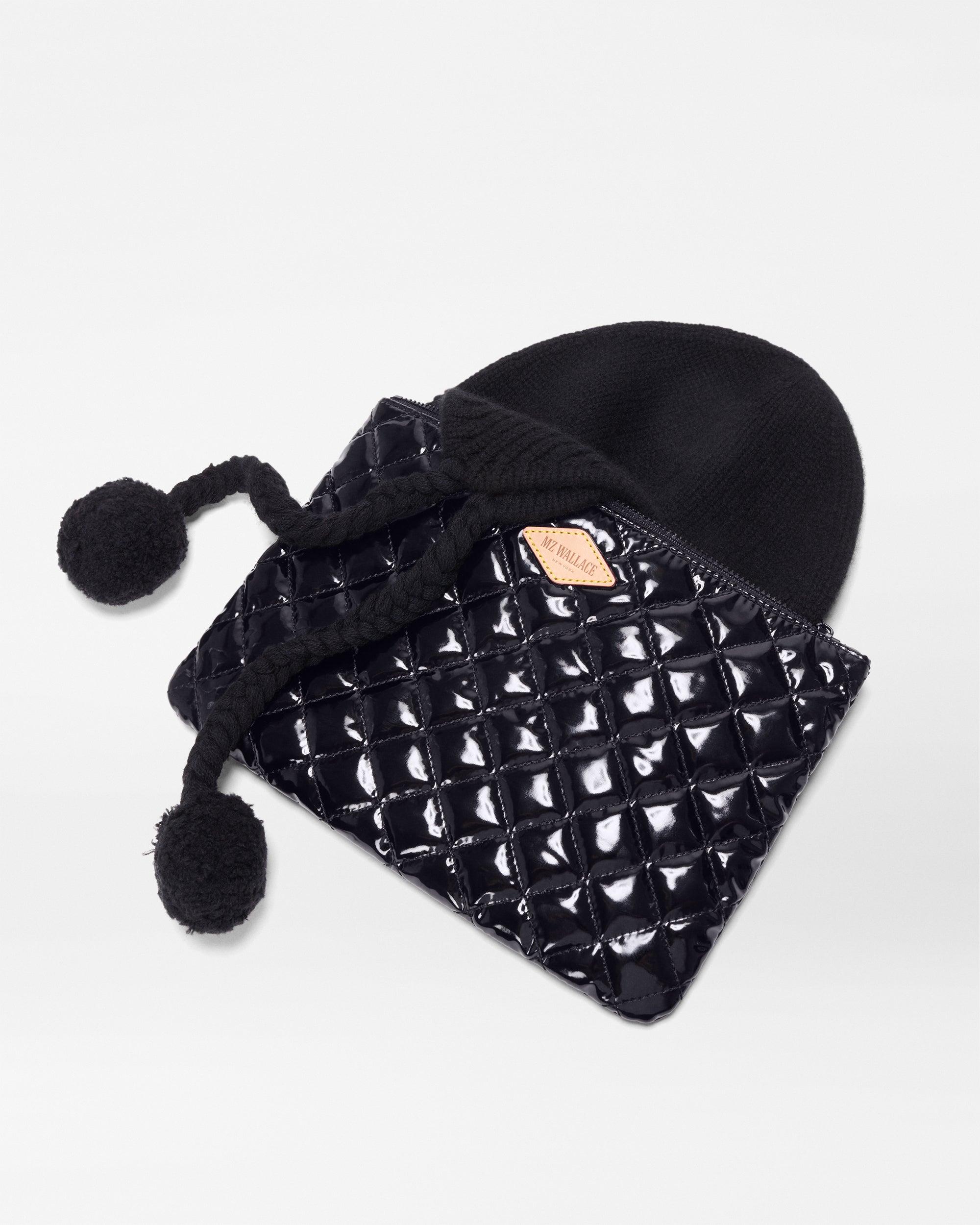 Black Cashmere Hat with Pouch