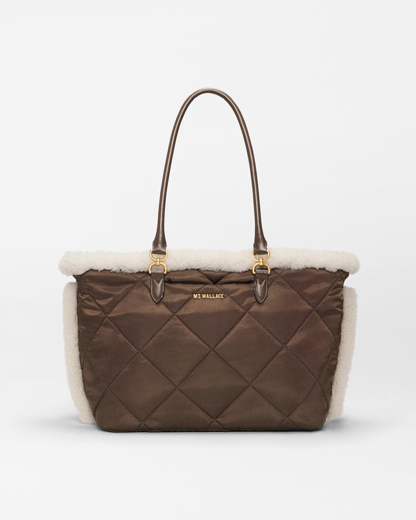 Shearling / Walnut Medium Madison E-W Tote