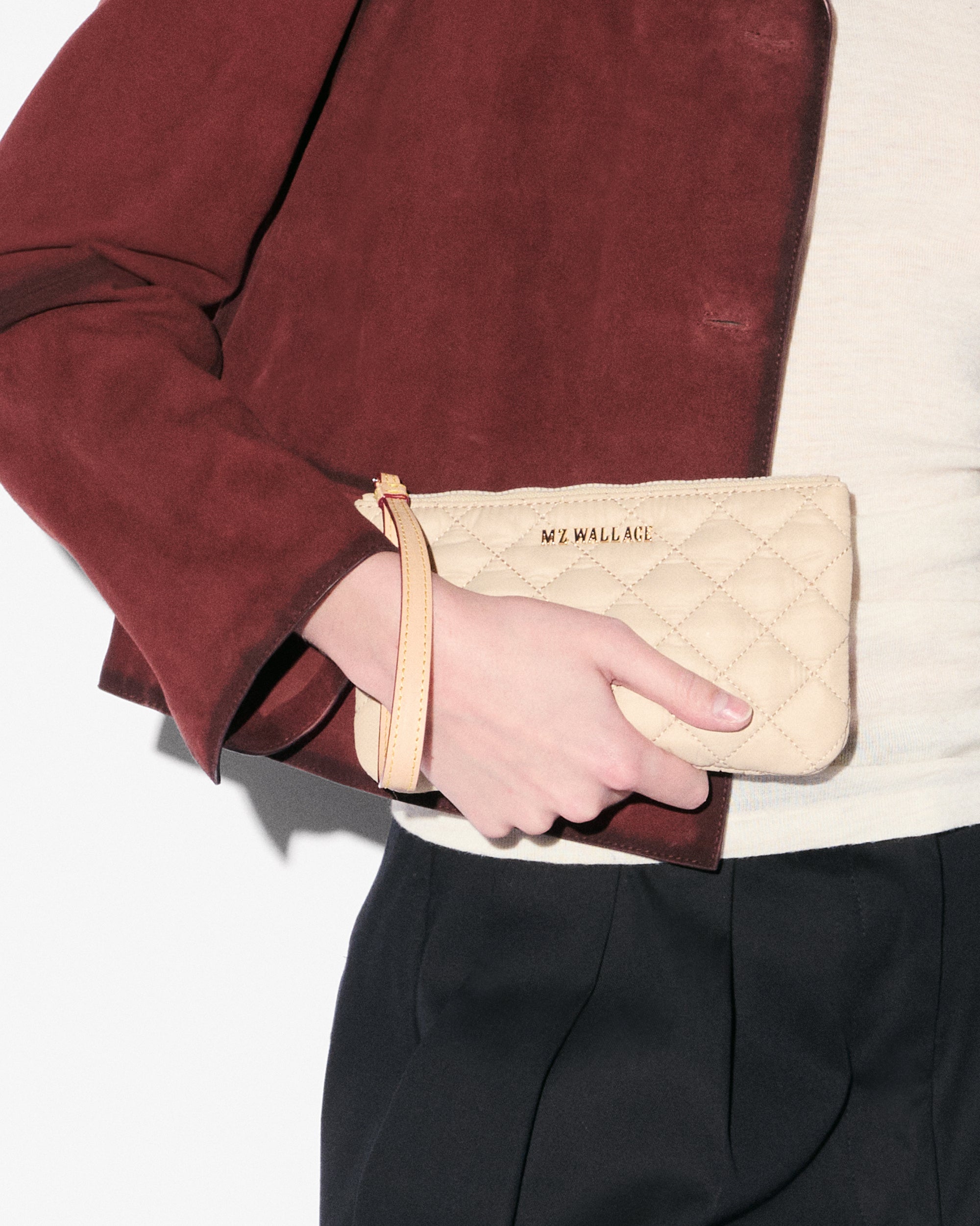 MZ Wallace Buff Ivory Flat Metro Wristlet Wallet - Luxury Women's