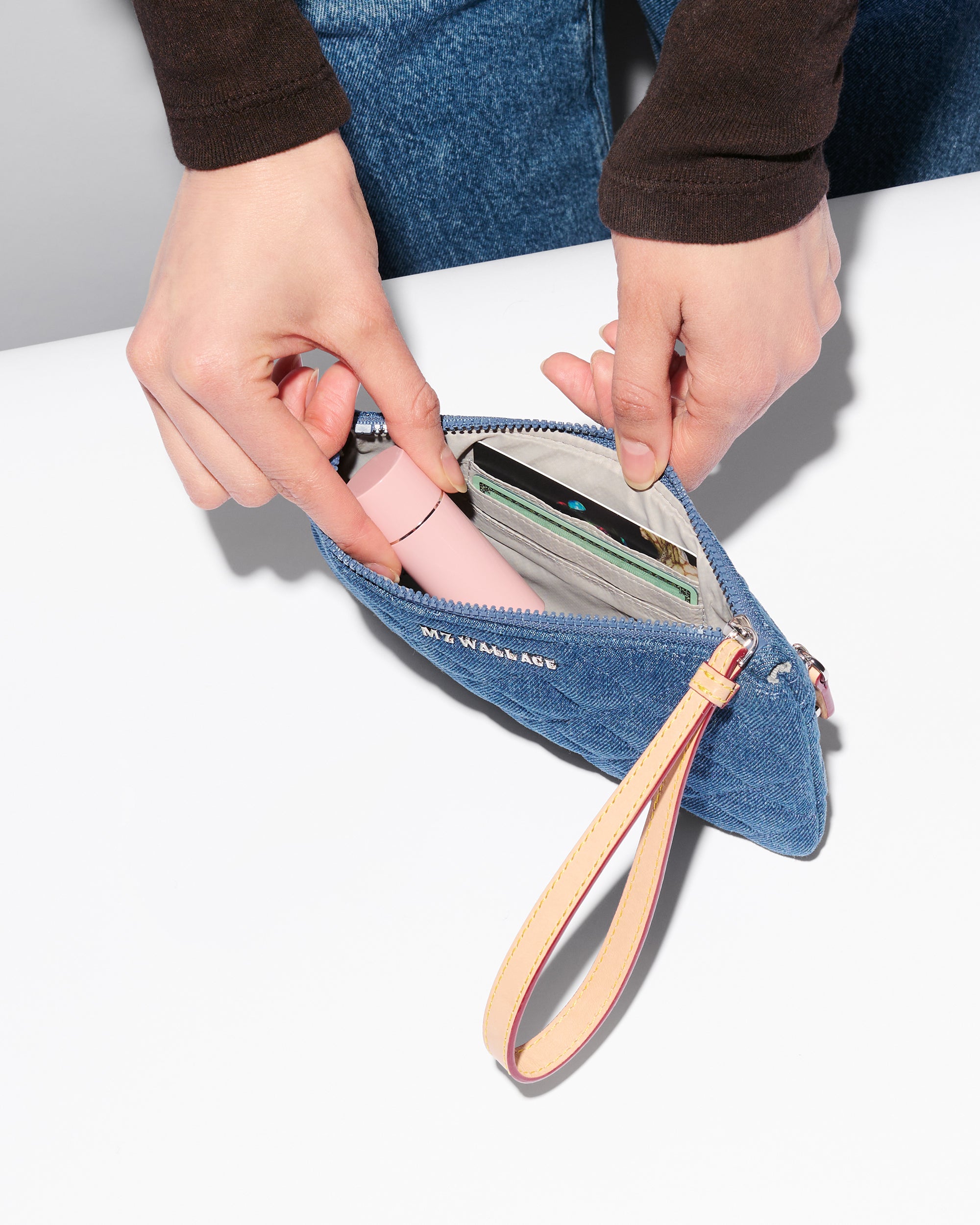 True Blue Denim Flat Metro Wristlet