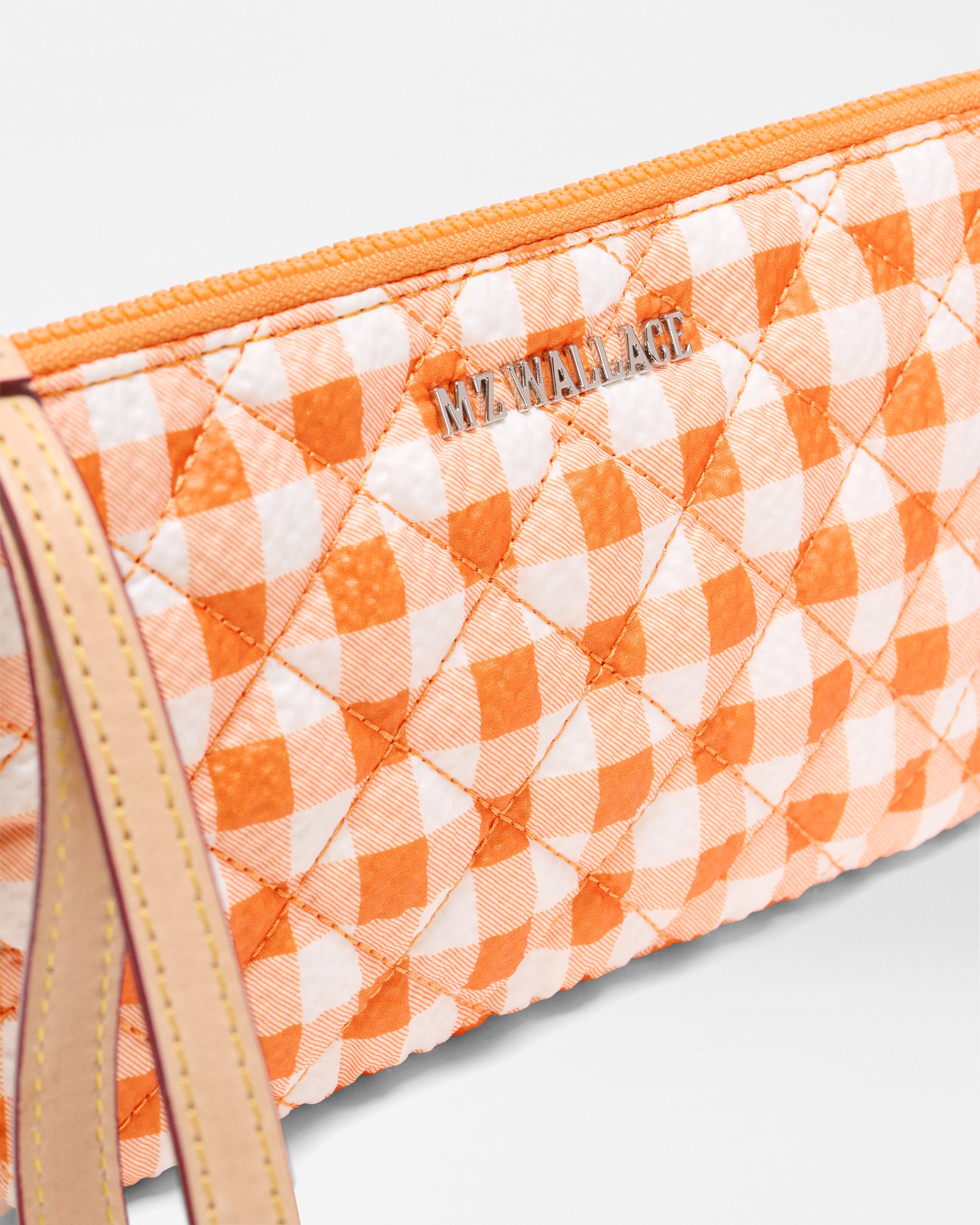 Sunset Orange Gingham Flat Metro Wristlet