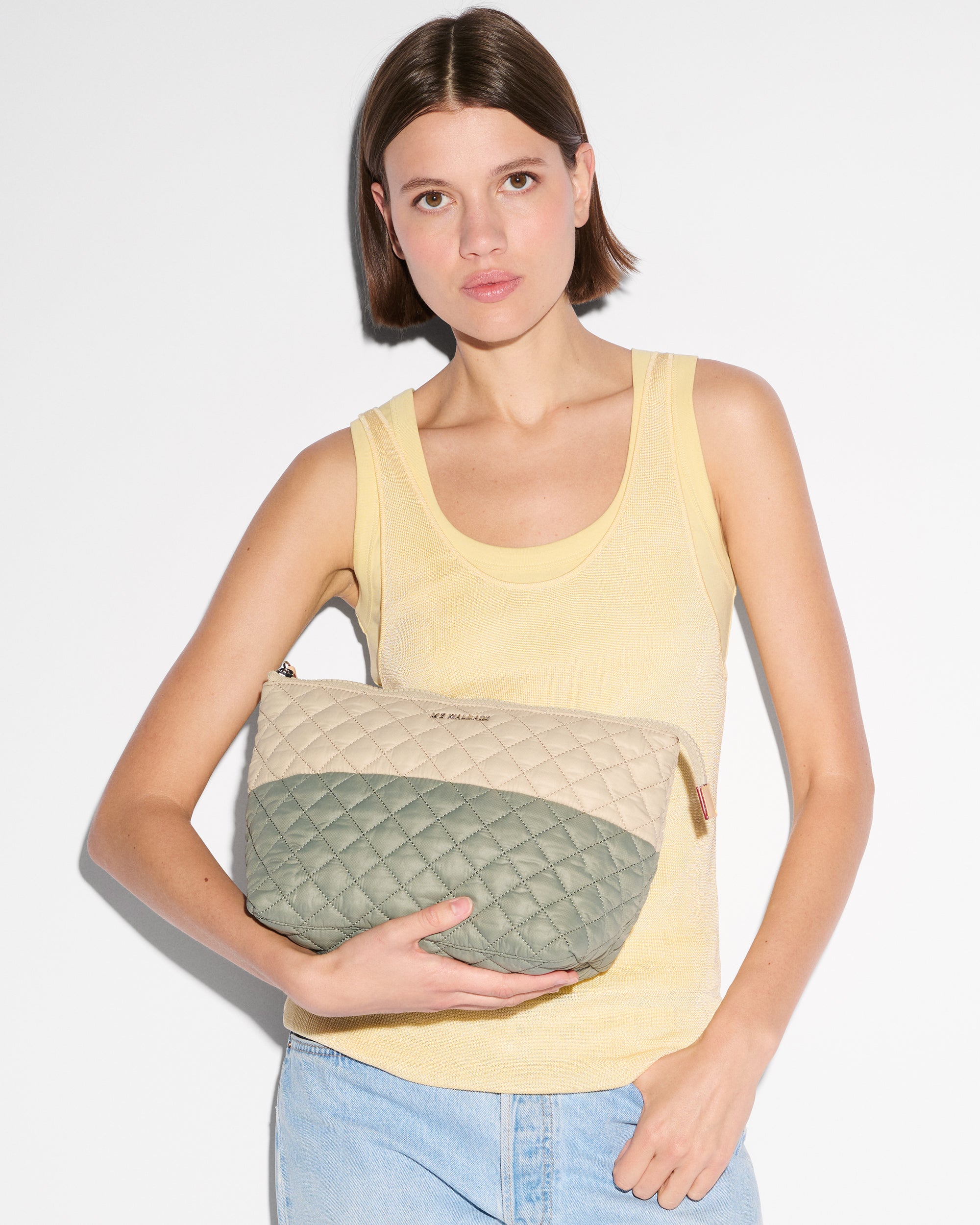 MZ Wallace Agave Green/Buff Zoey Large Zip Pouch – Accessory | MZ