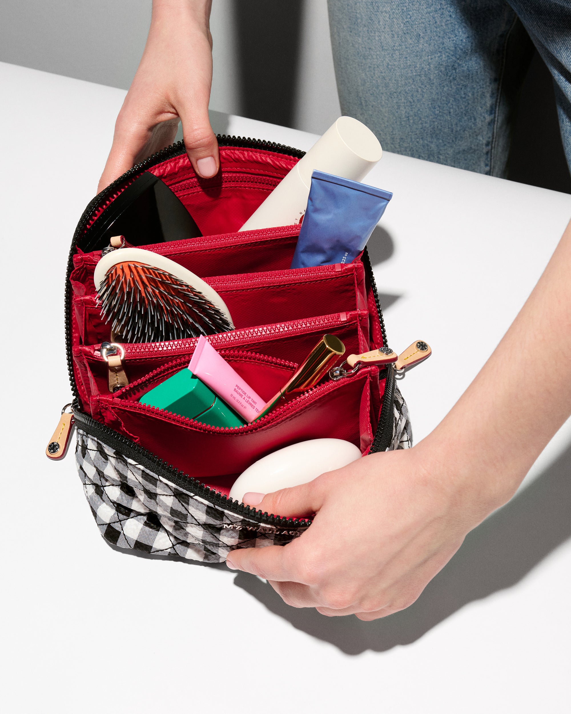 MZ Wallace | Black & White Gingham Metro Accordion Cosmetic