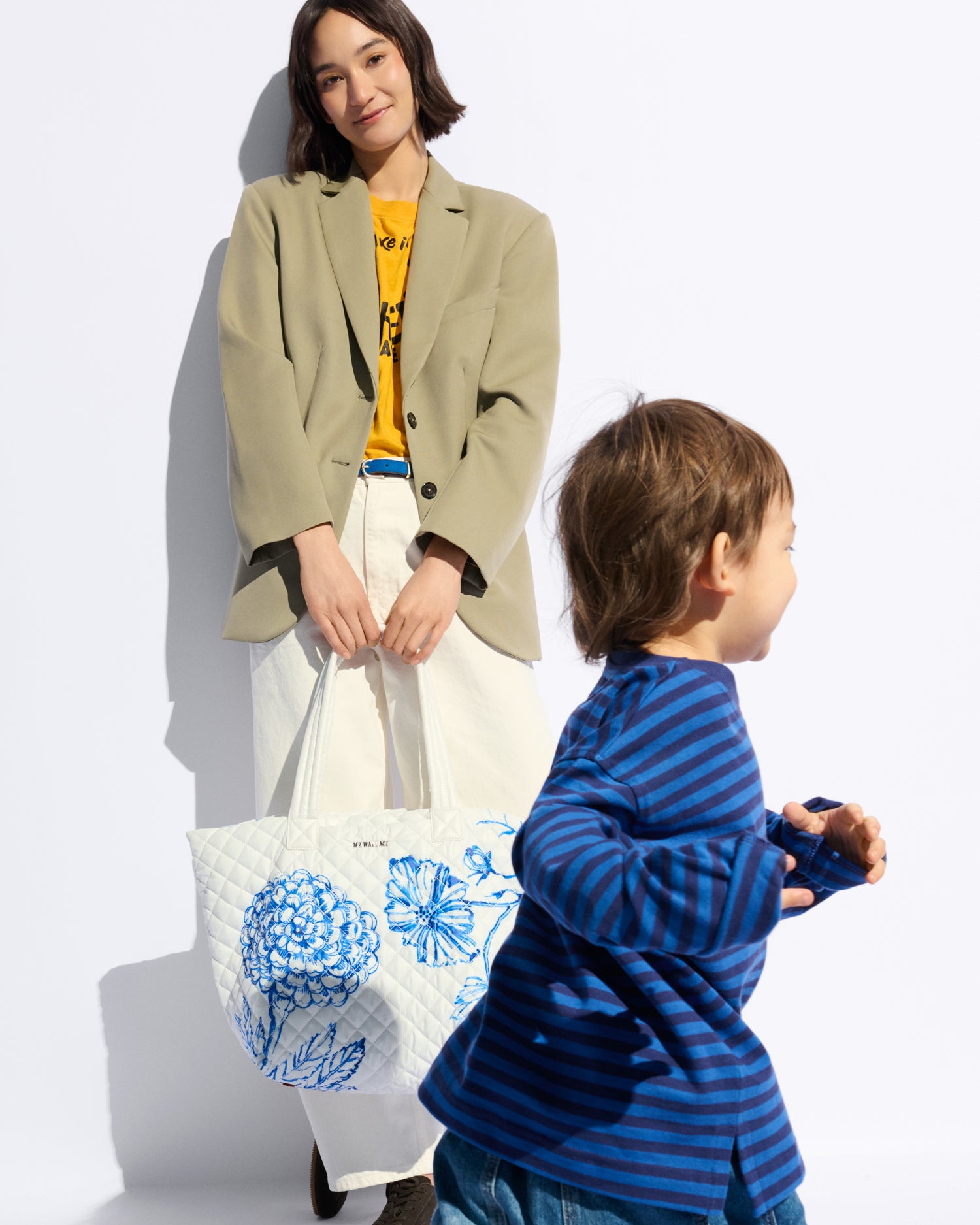 MZ Wallace | Medium Metro Tote | White with Porcelain Blue Floral Print | Tote Bag | Shoulder Bag | Travel Bag