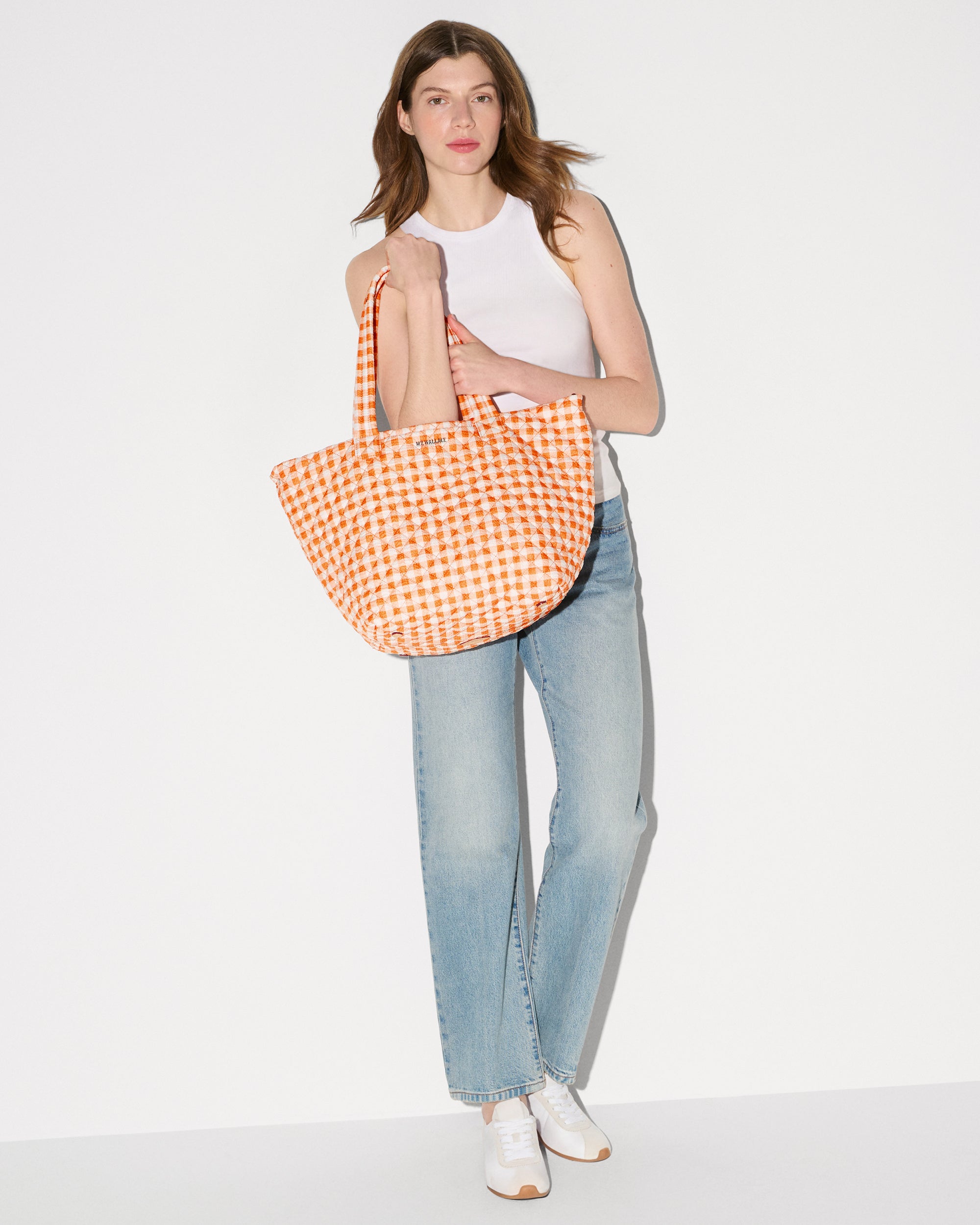 Sunset Orange Gingham Medium Metro Tote Deluxe
