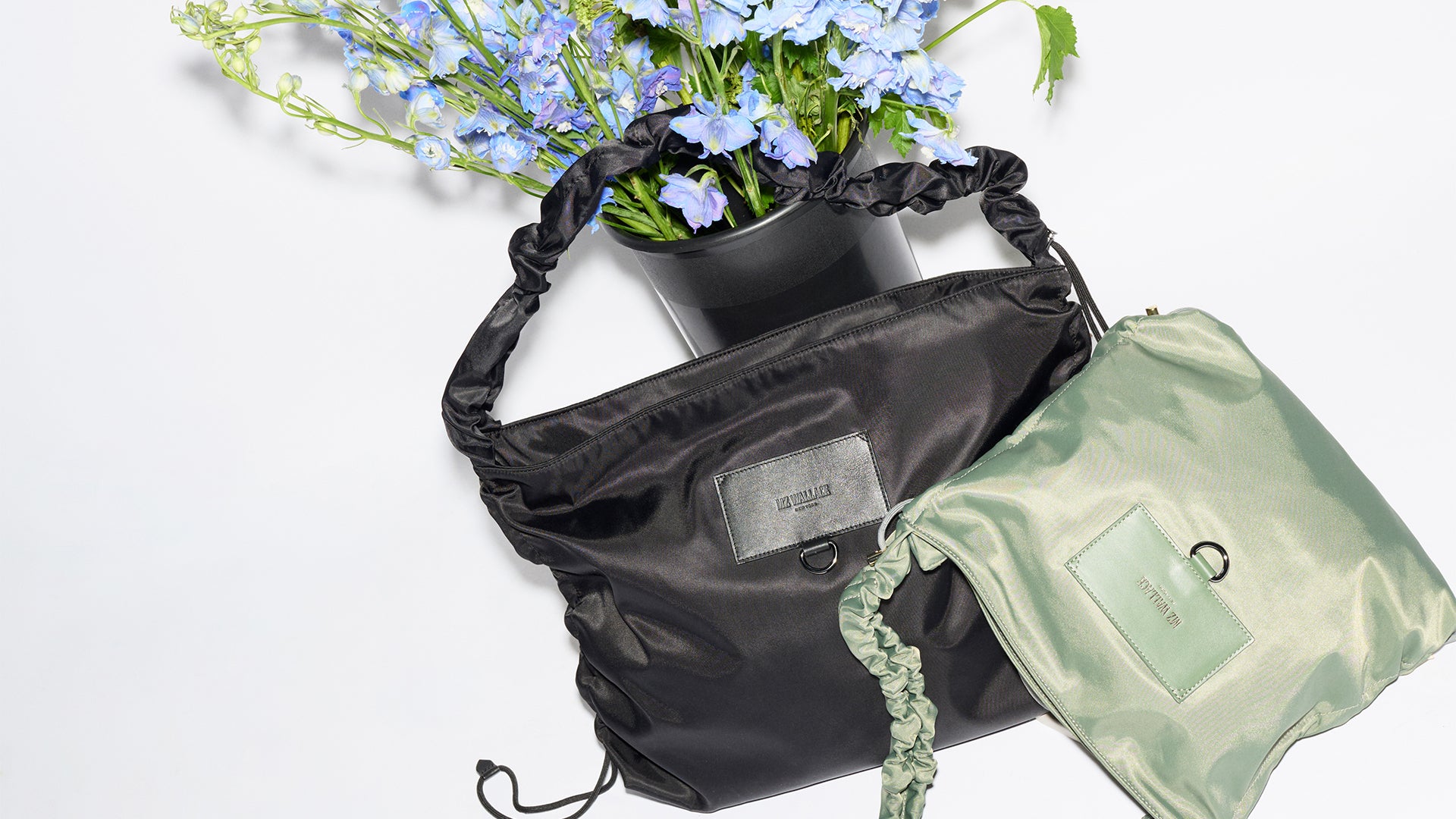 MZ Wallace | Scrunch Collection | Black and Agave Scrunch Shoulder Bags