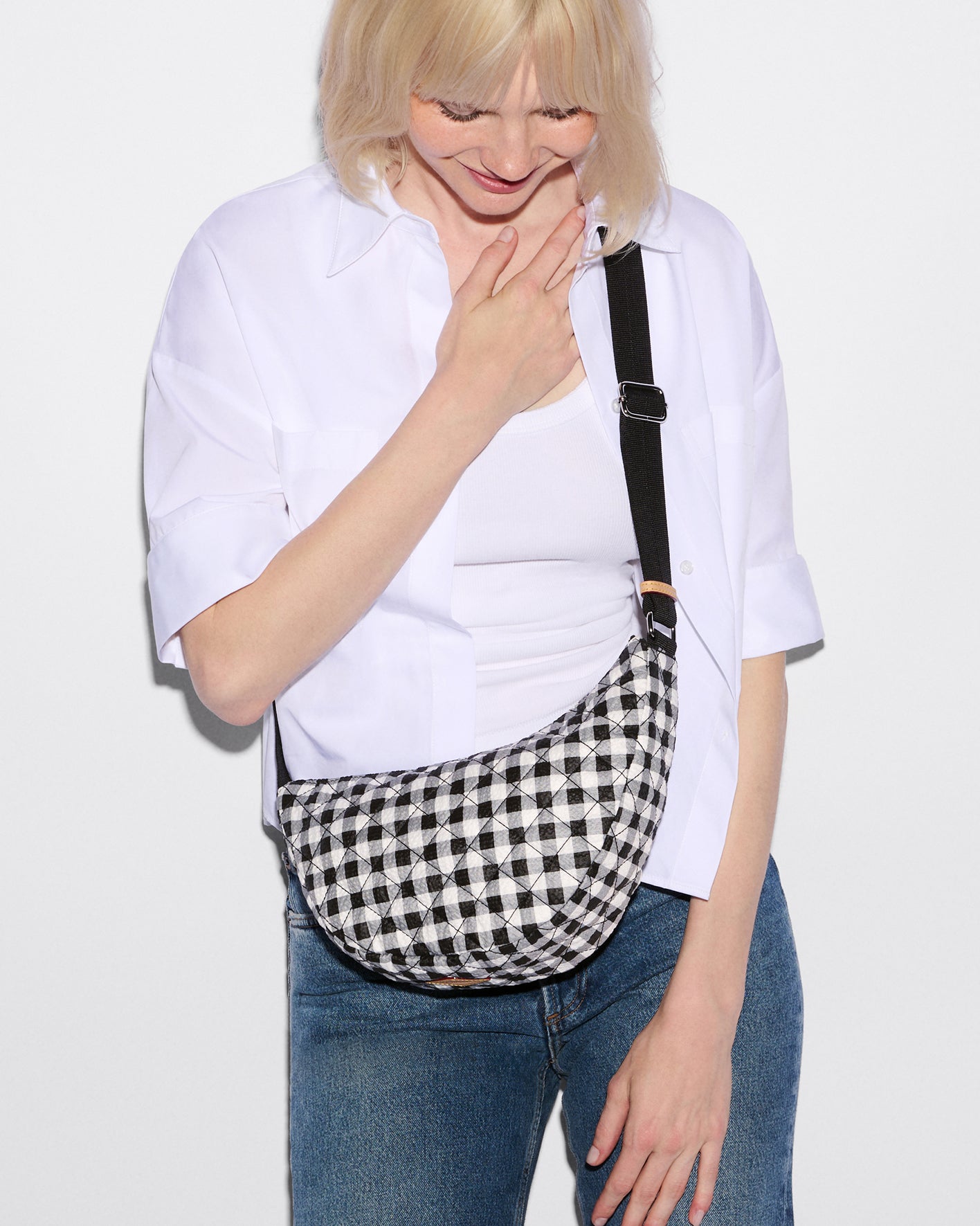 Black/White Gingham Small Metro Smile Bag