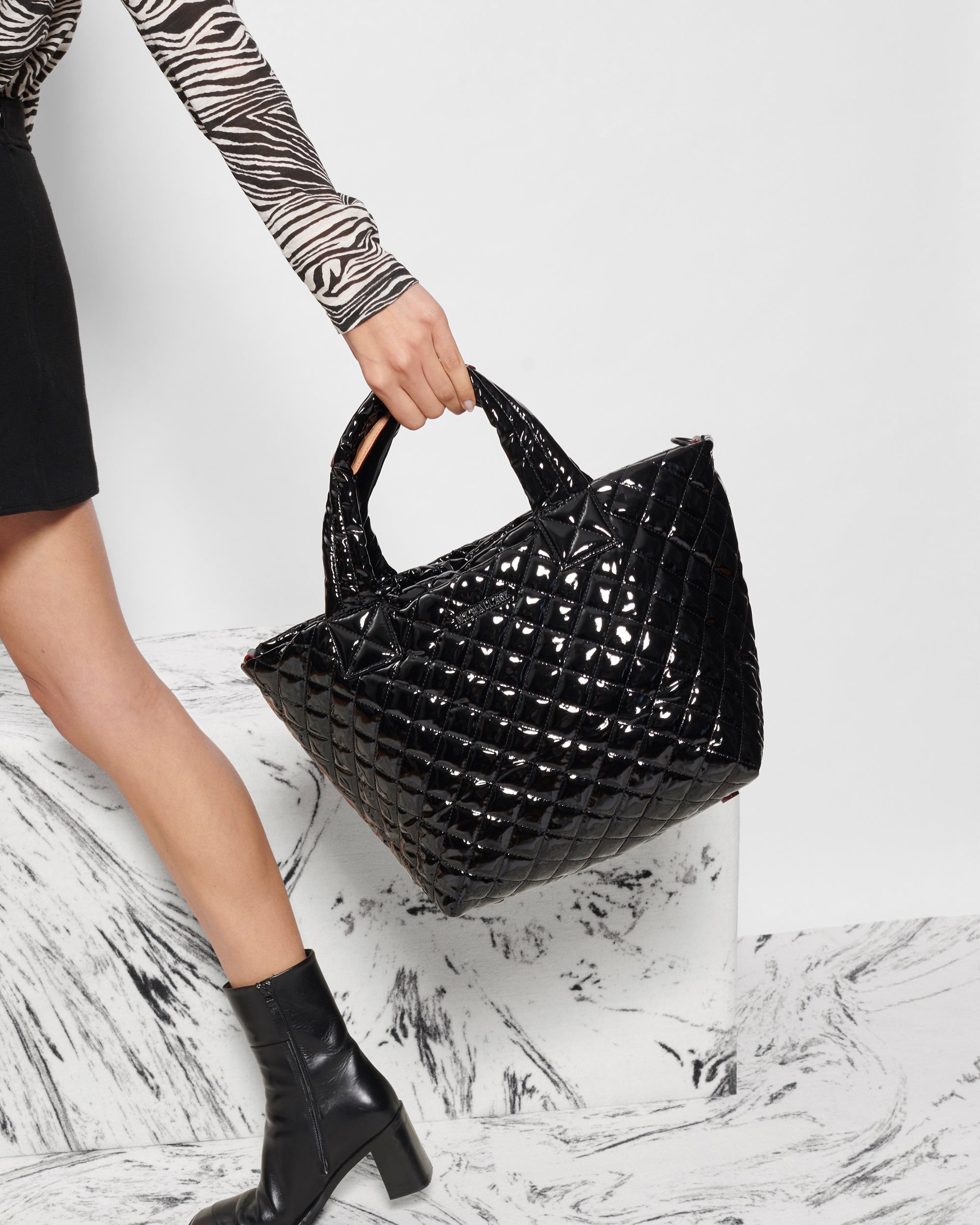 Black Lacquer Small Metro Tote Deluxe - MZ WALLACE