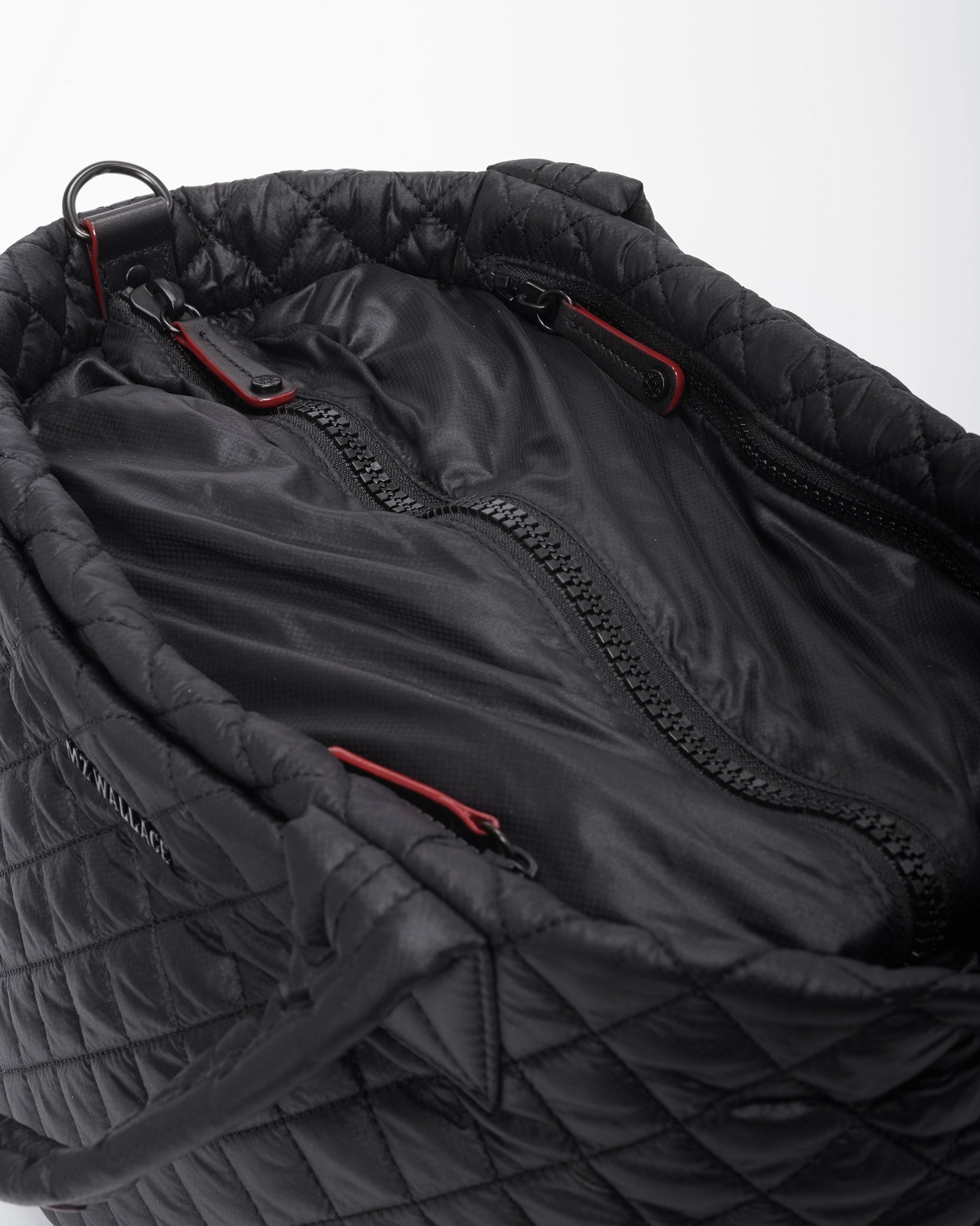 MZ Wallace Black Crossbody Tote zipper close up