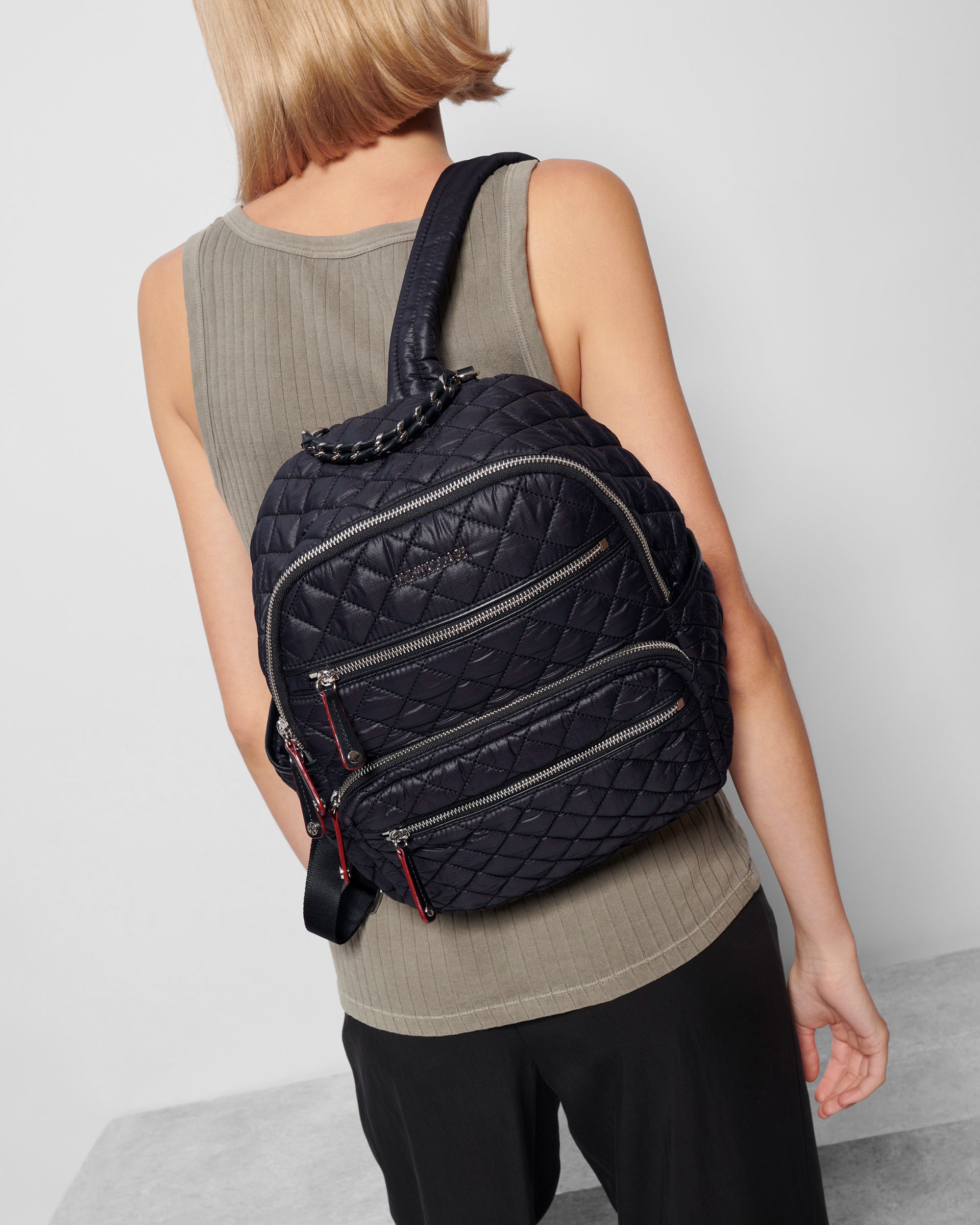 Small Crosby Quilted Backpack in Black | MZ Wallace