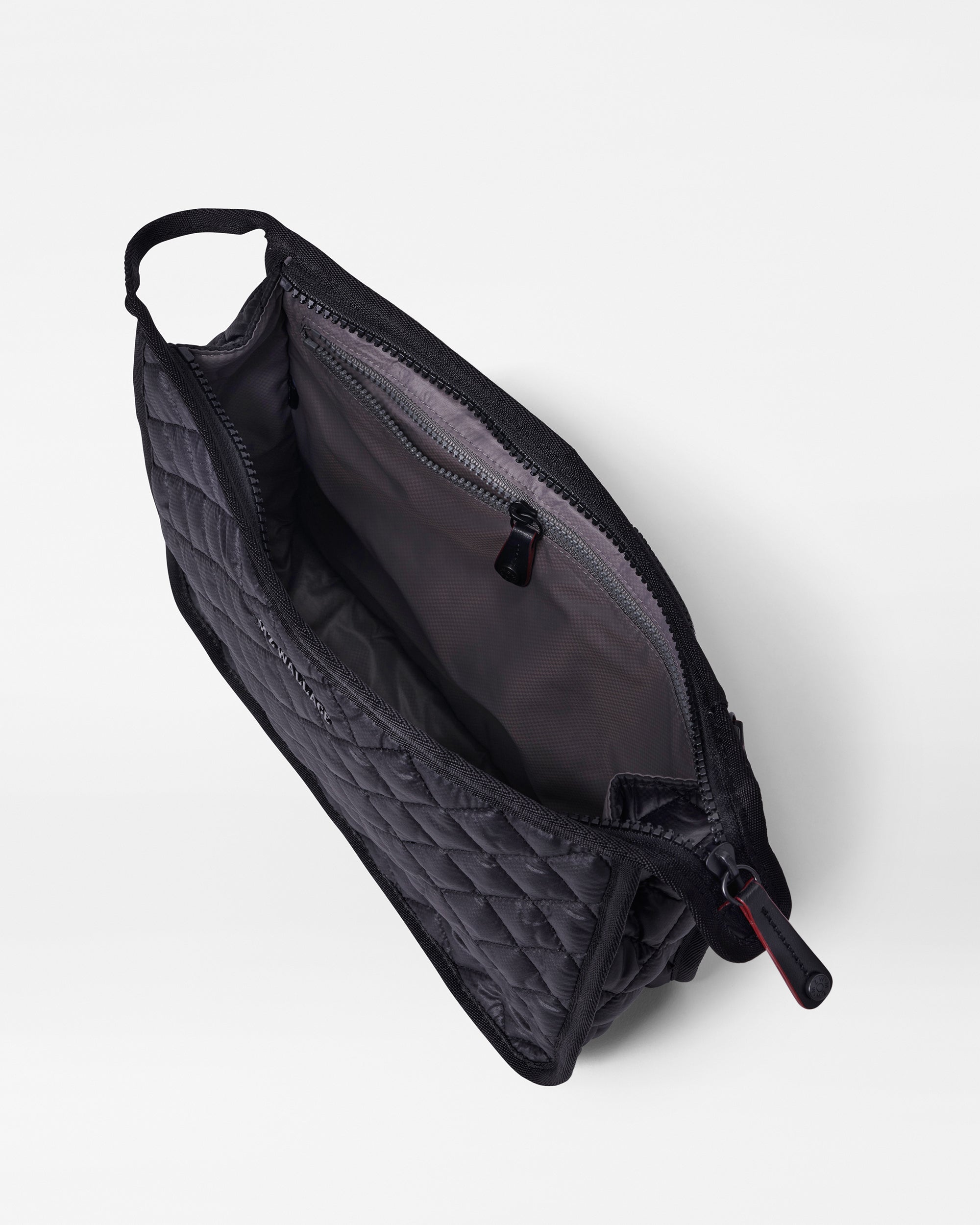 MZ Wallace Metro Large Black Clutch Bag open