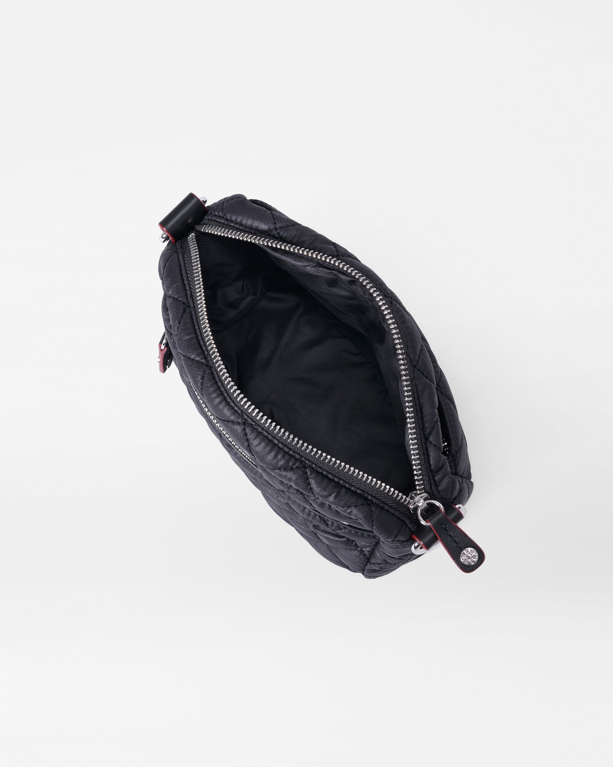 MZ Wallace Black Quilted Crossbody Bag open