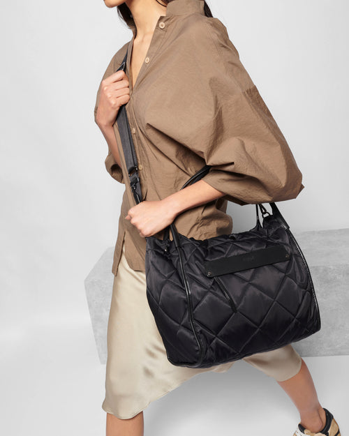 Quilted Large Madison Shopper Nylon Laptop Tote in Black | MZ Wallace