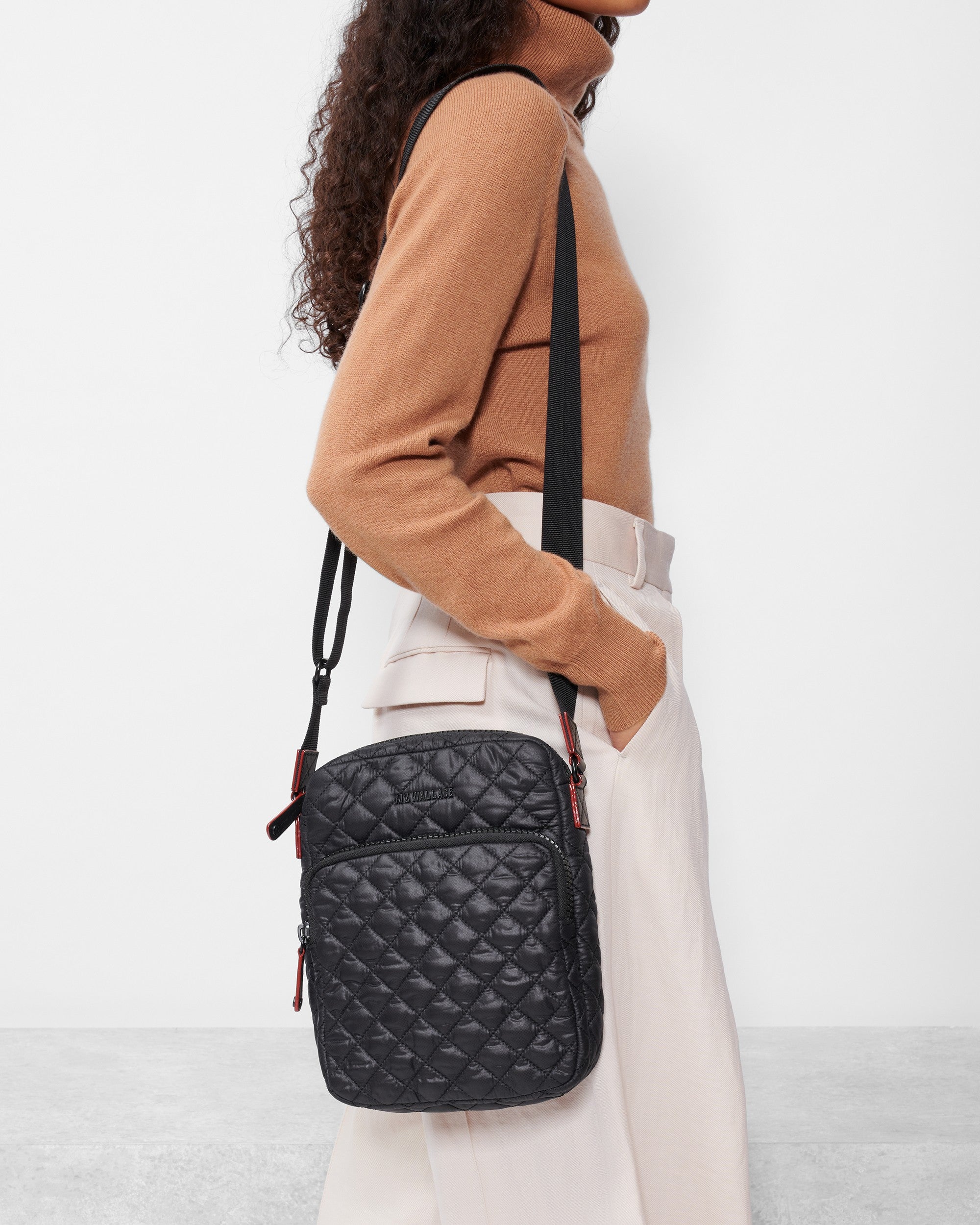 Large Metro Quilted Crossbody Bag in Black