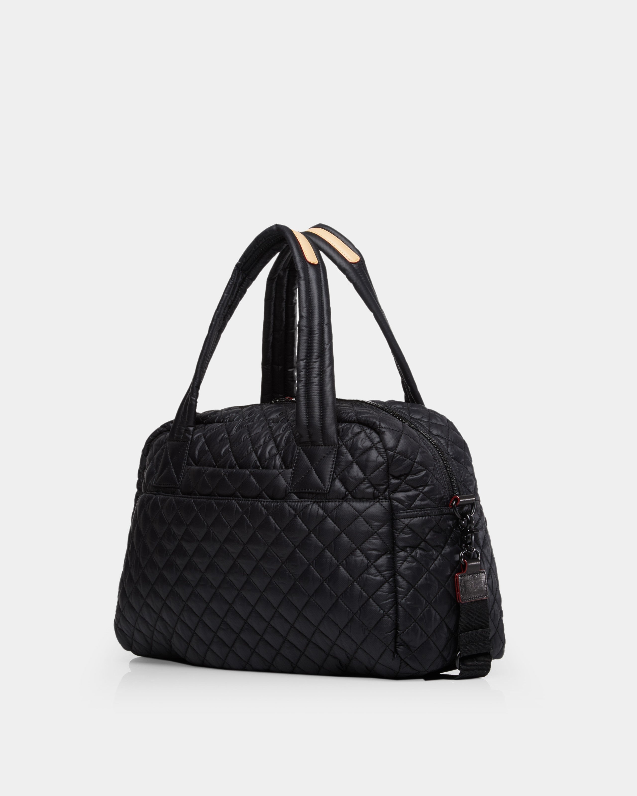 MZ Wallace Black Quilted Duffle Travel Bag side view