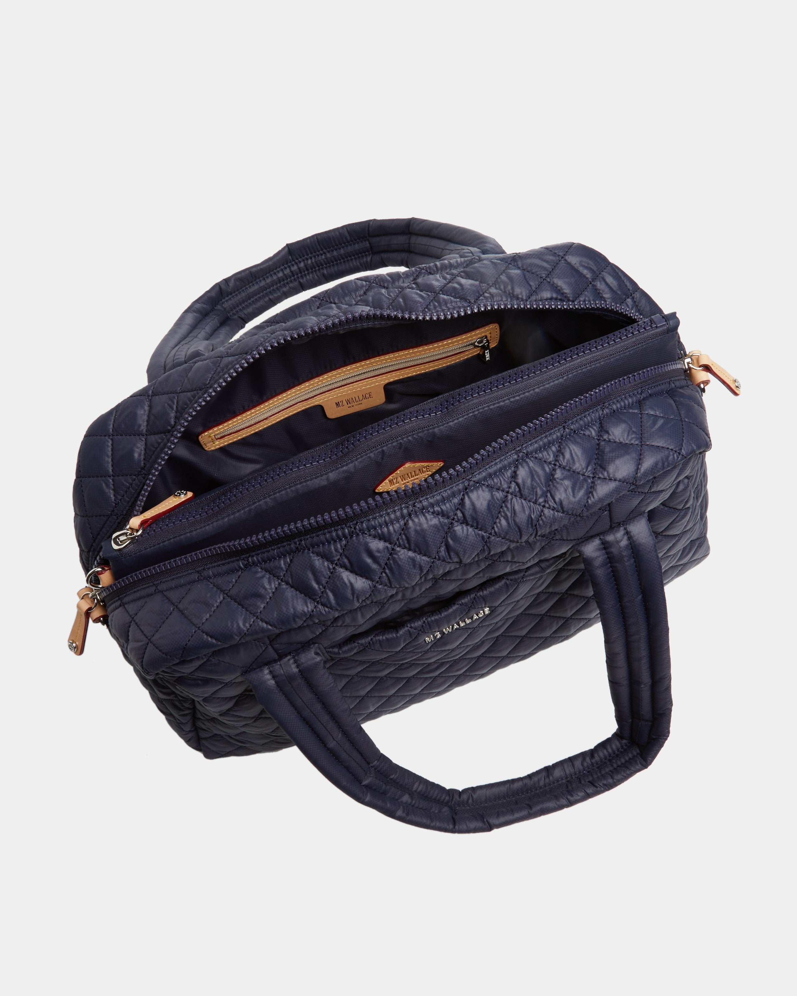 MZ Wallace Navy Blue Carry-On Travel Purse open