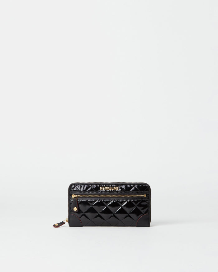 Black Lacquer Crosby Long Wallet - MZ WALLACE